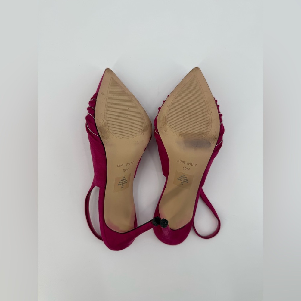 Nine West Faive Pink Suede Slingback Stiletto Pointed Toe Knot Detail Heels - Picture 11 of 16